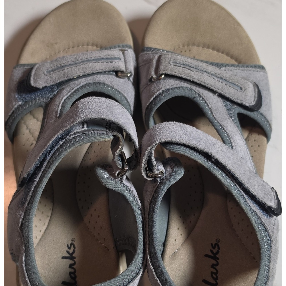 Clarks Women's Blue/Beige Strappy‎ Hook & Loop Leather Sandals US 7 EU 39